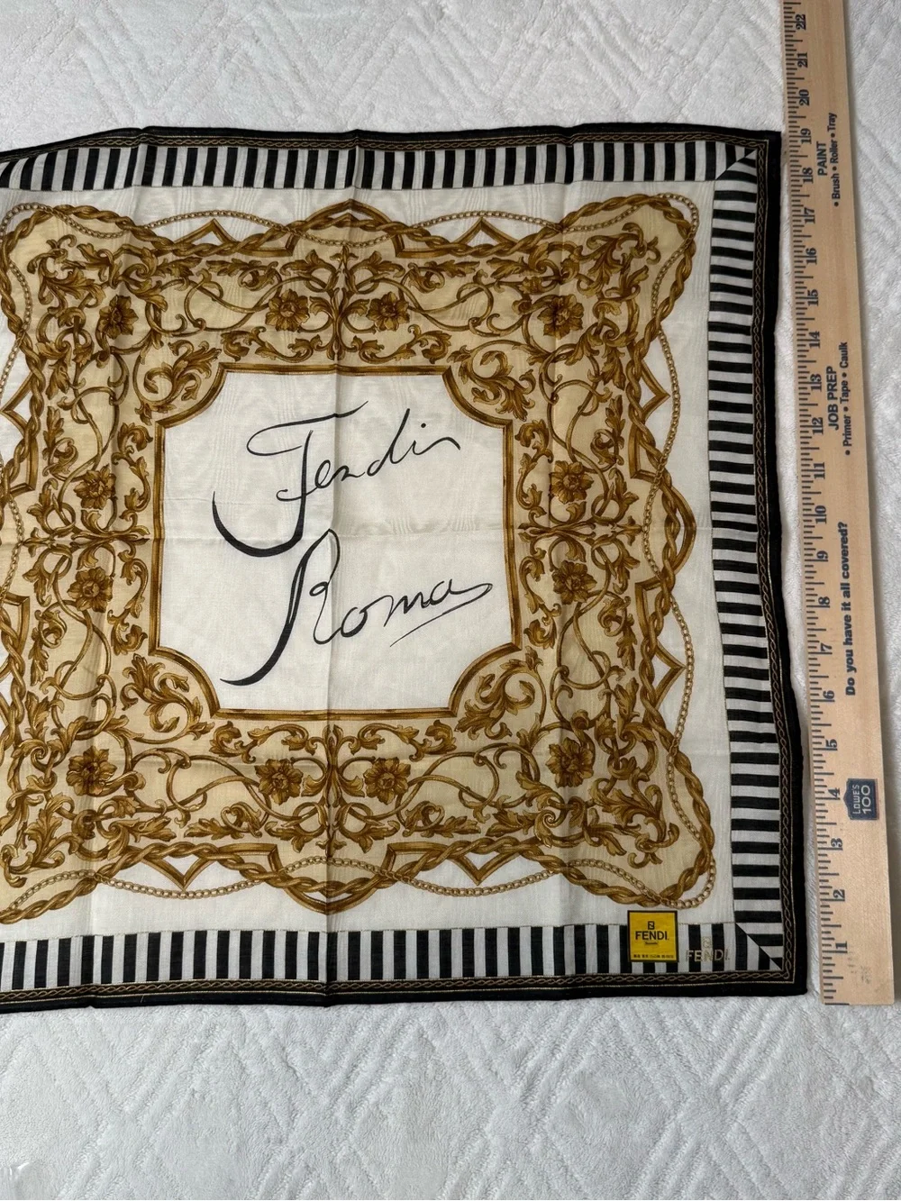 Fendi Black, White and Gold Striped Baroque Silk Scarf